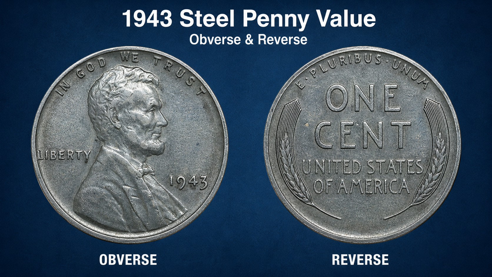 1943 steel penny value — obverse and reverse views of wartime cent