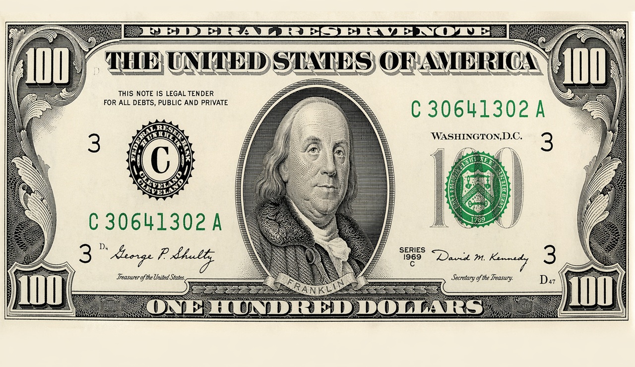 1969-C $100 bill value front view Federal Reserve note