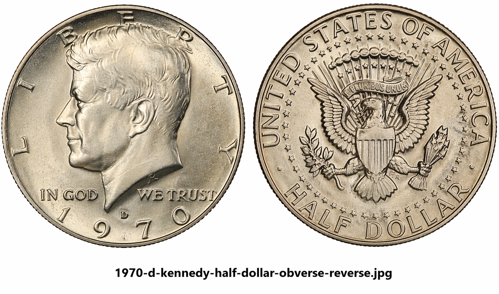 1970-D Kennedy Half Dollar obverse and reverse close-up