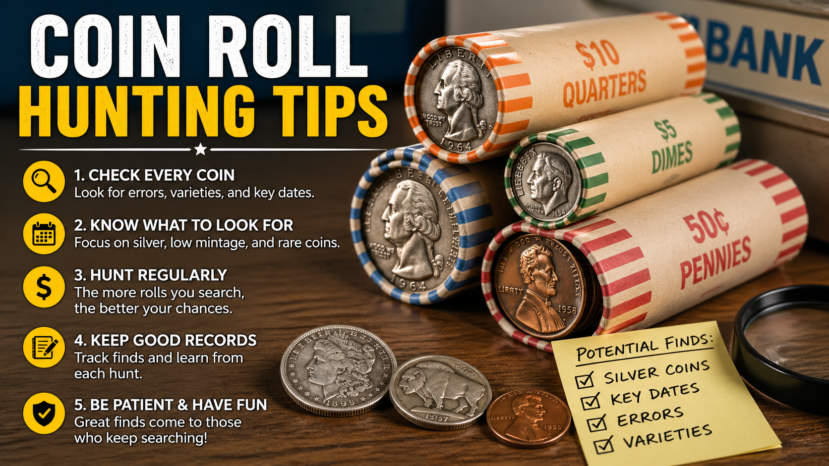 coin roll hunting tips for finding rare coins in bank rolls