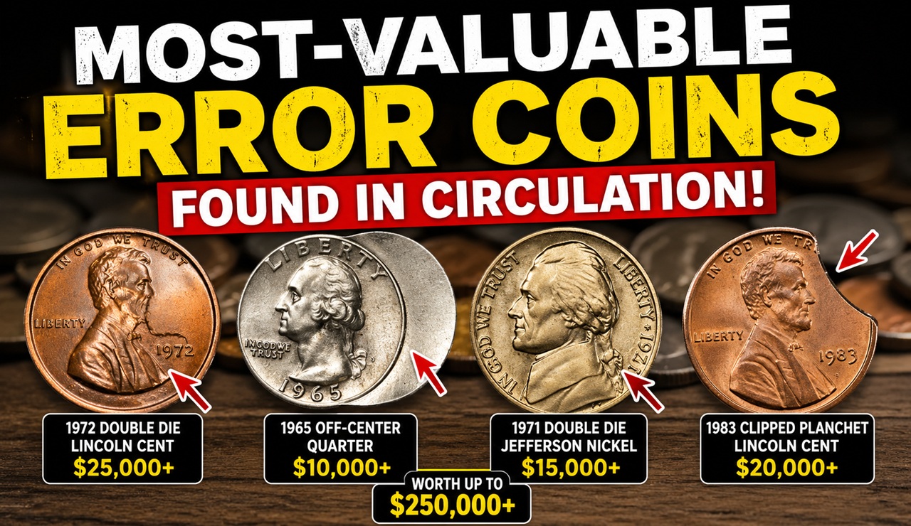 most valuable error coins found in circulation displayed on dark background