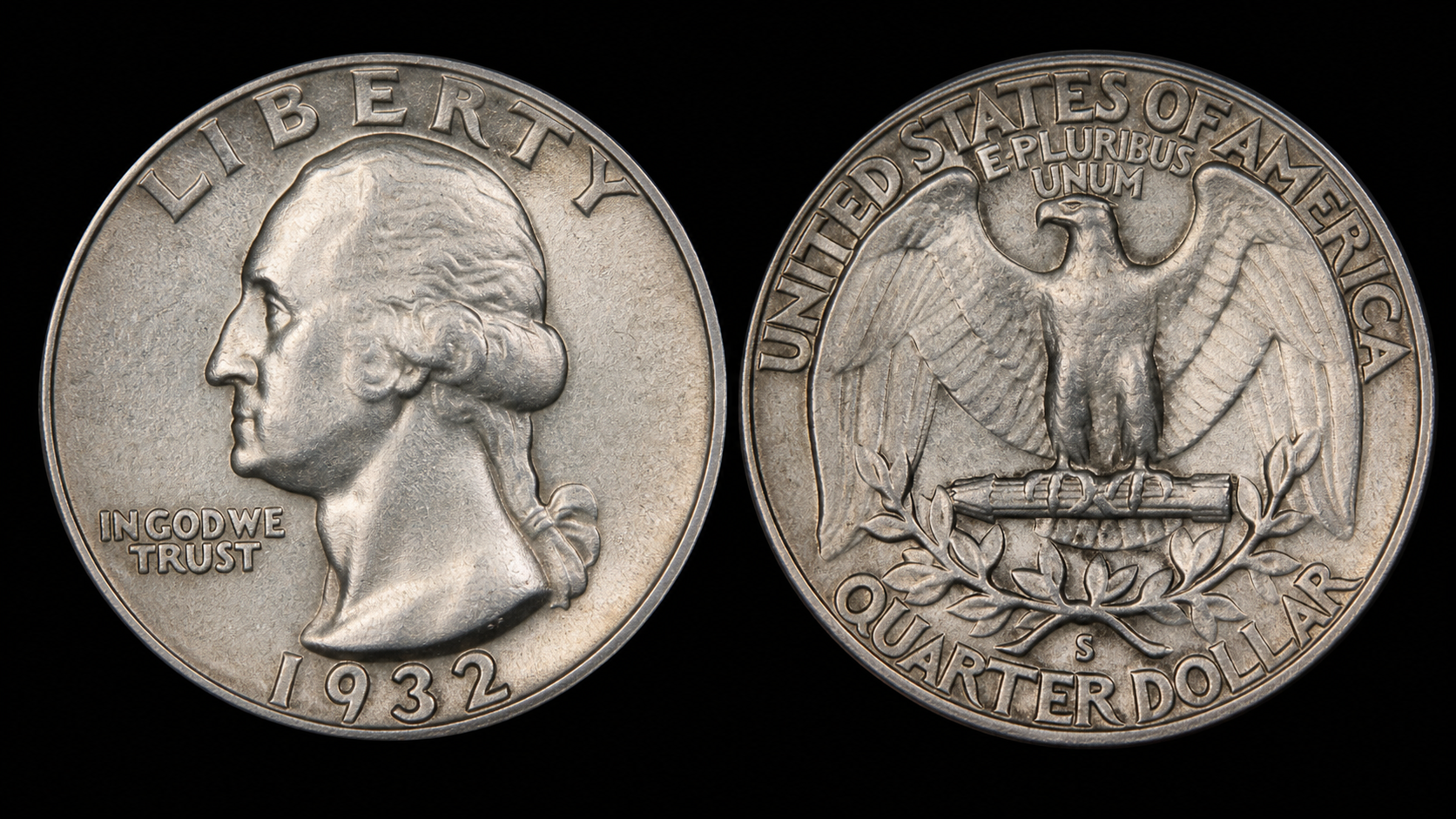 1932-S Washington Quarter obverse and reverse showing mint mark